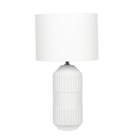 White Glazed Geometric Lamp - Large