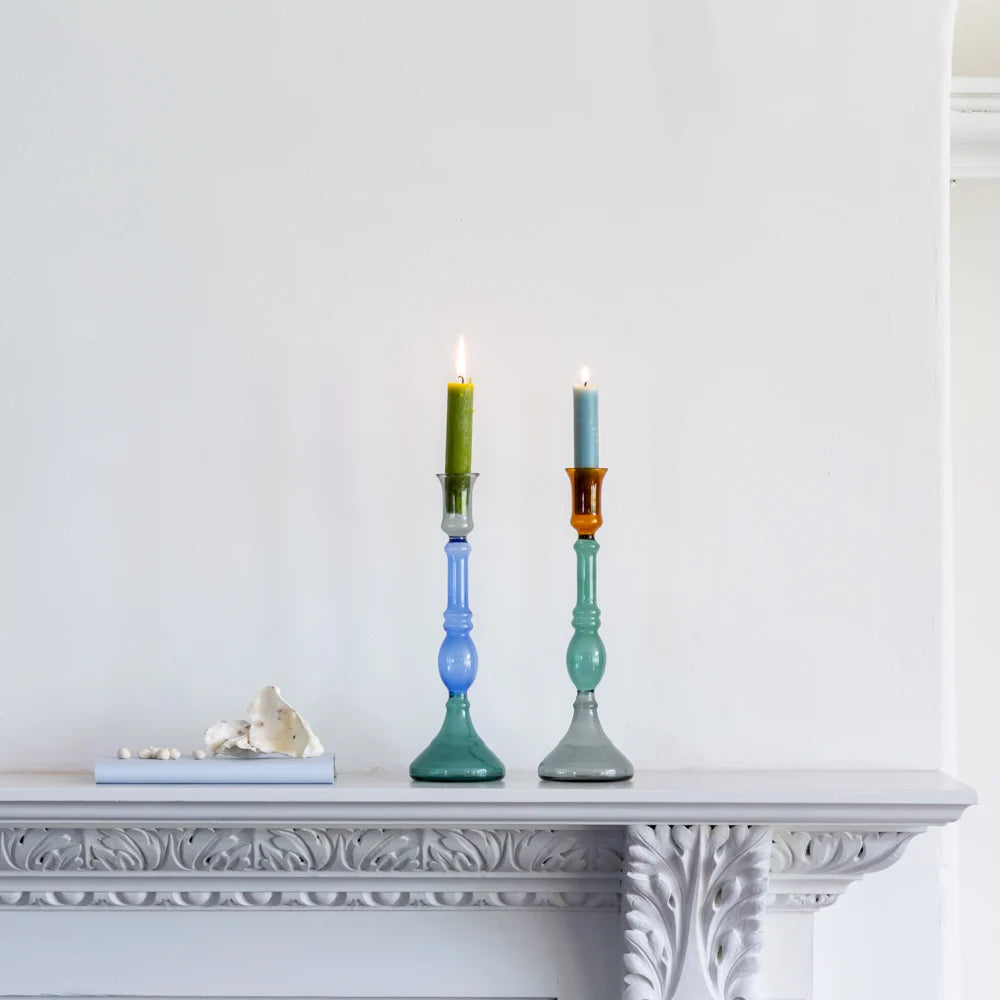 Blue & Green Glass Candle Stick