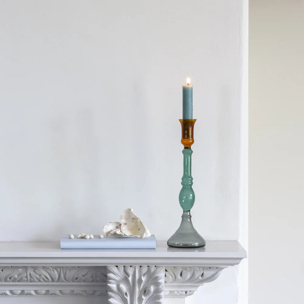 Amber & Green Glass Candle Stick