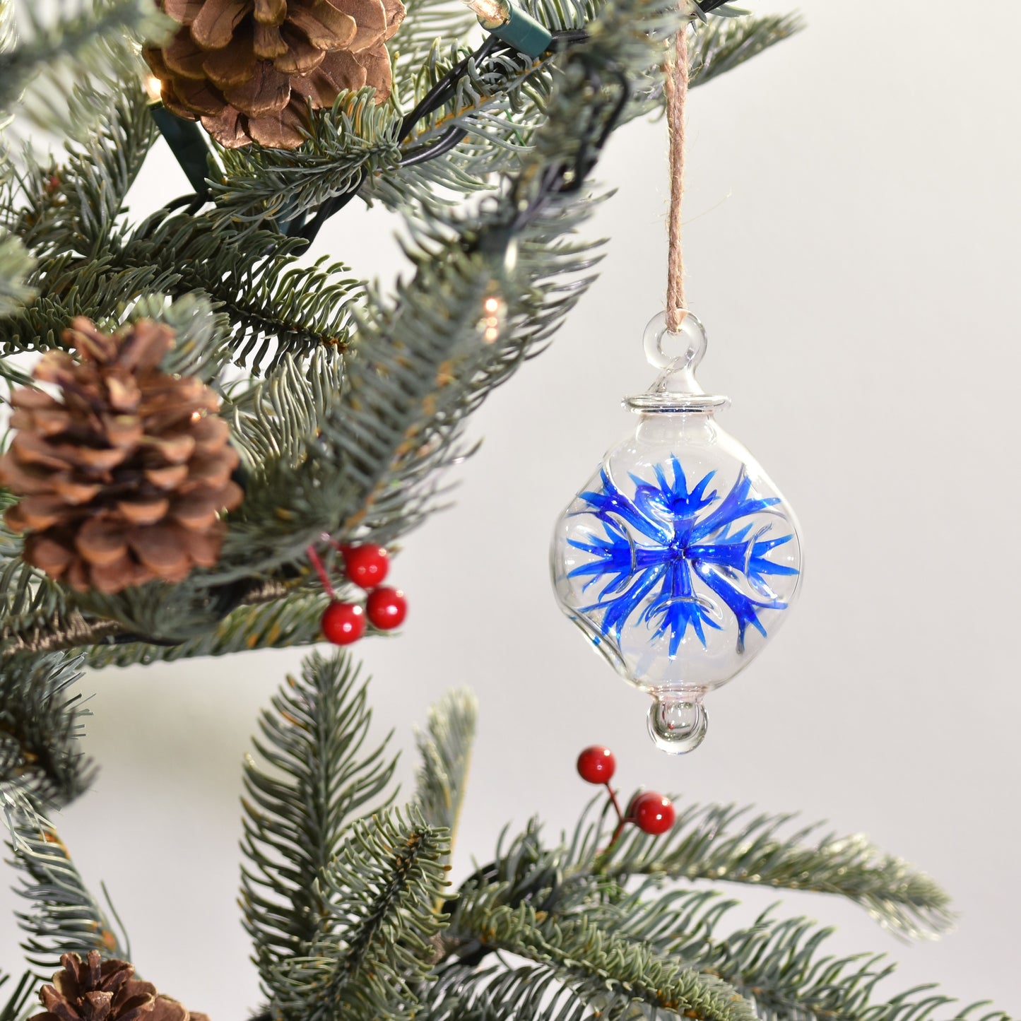 Retro Trumpets Handblown Glass Bauble - Blue - Small