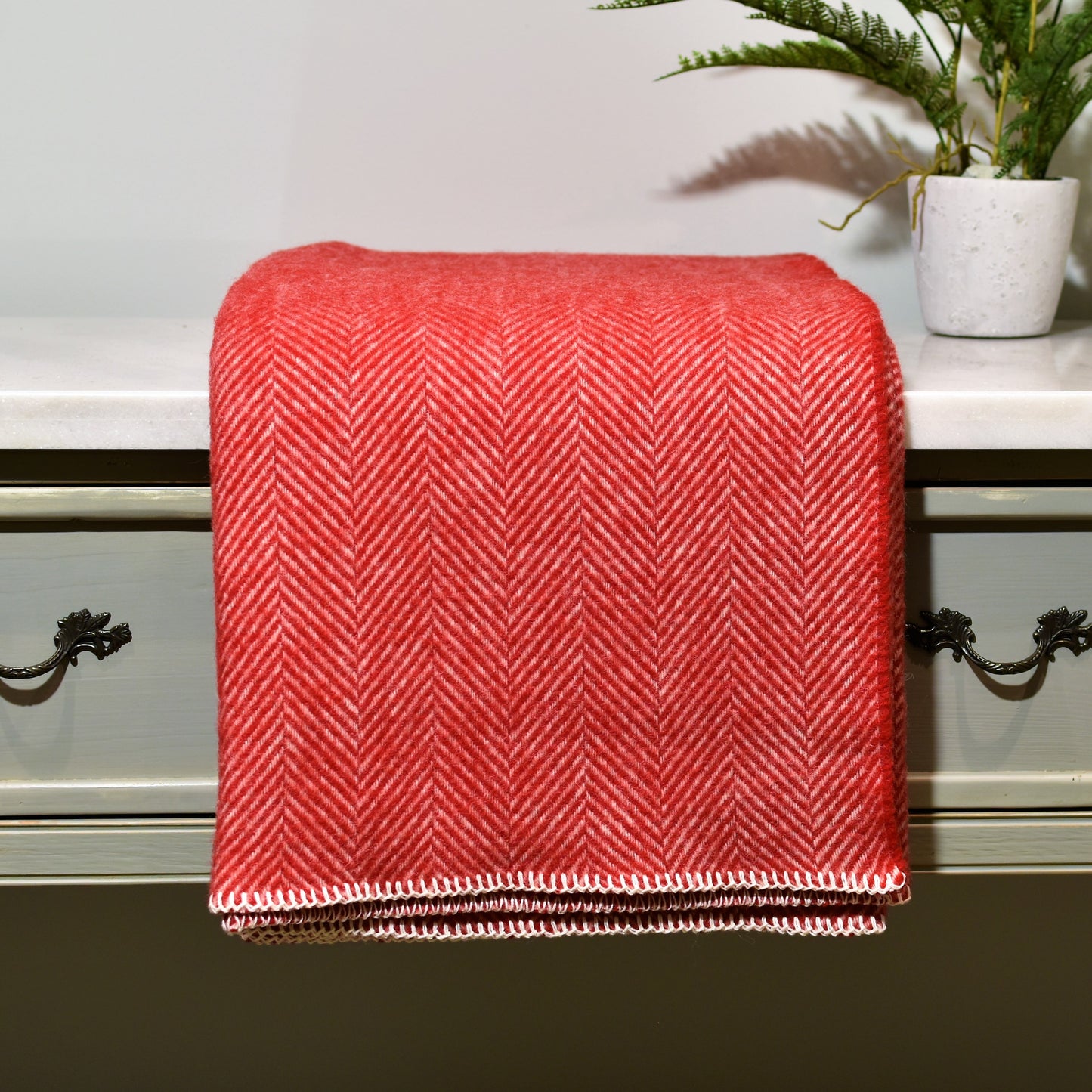 Red Herringbone Pure Wool Blanket
