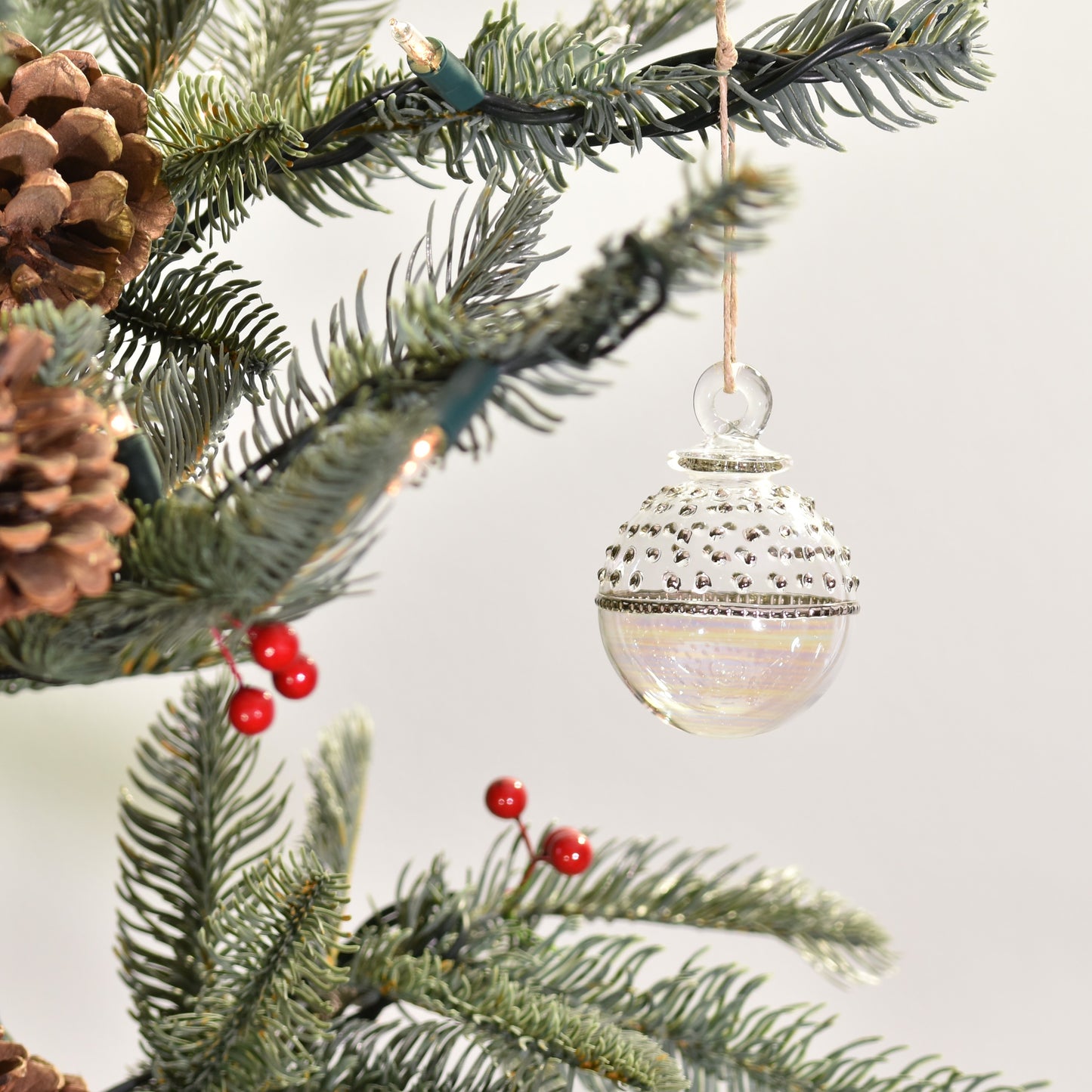 Horizon Handblown Glass Bauble - Clear & Pearlescent - Small