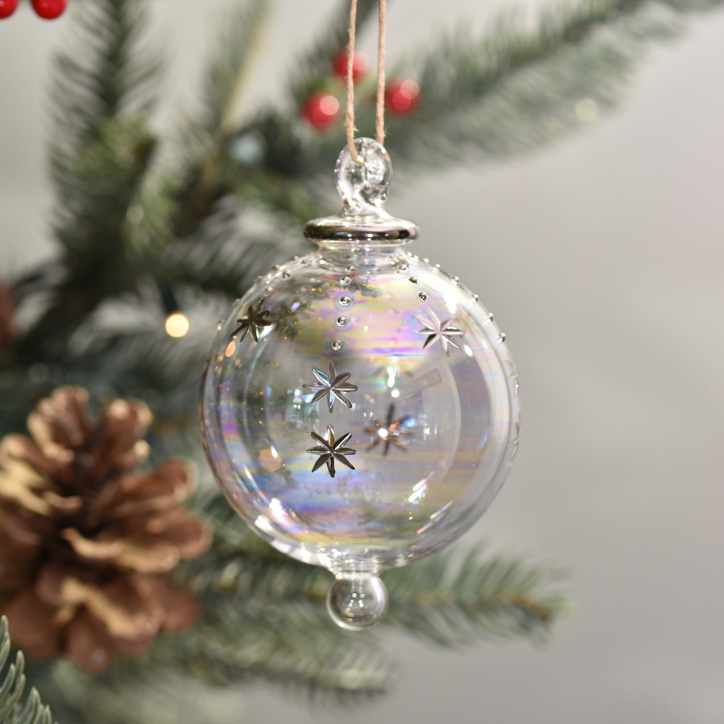 Snowfall Handblown Glass Bauble - Clear & Pearlescent - Large