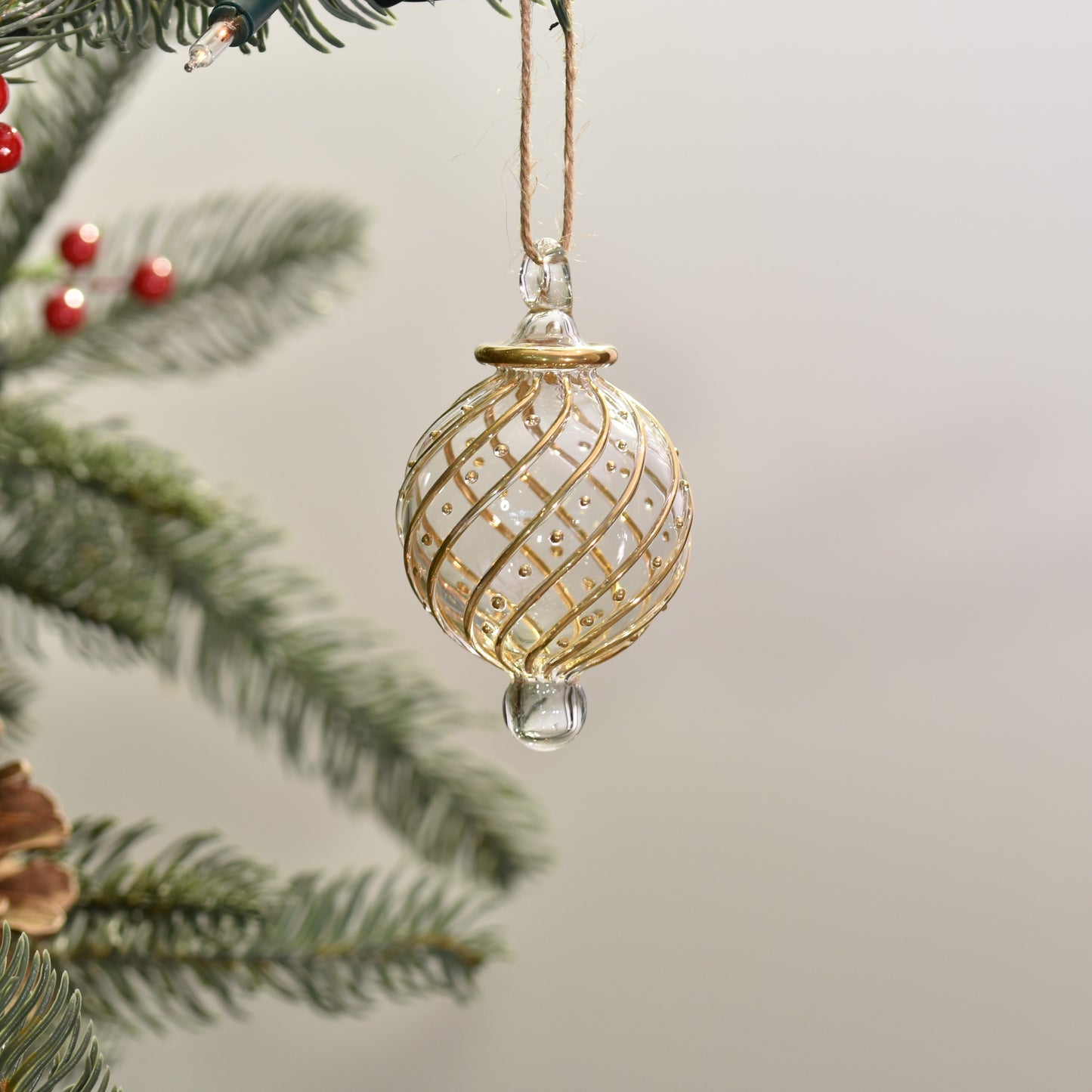 Ribbons Handblown Glass Bauble - Clear & Gold - Small