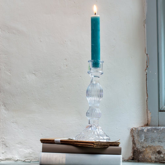 Ribbed Glass Candle Stick Holder