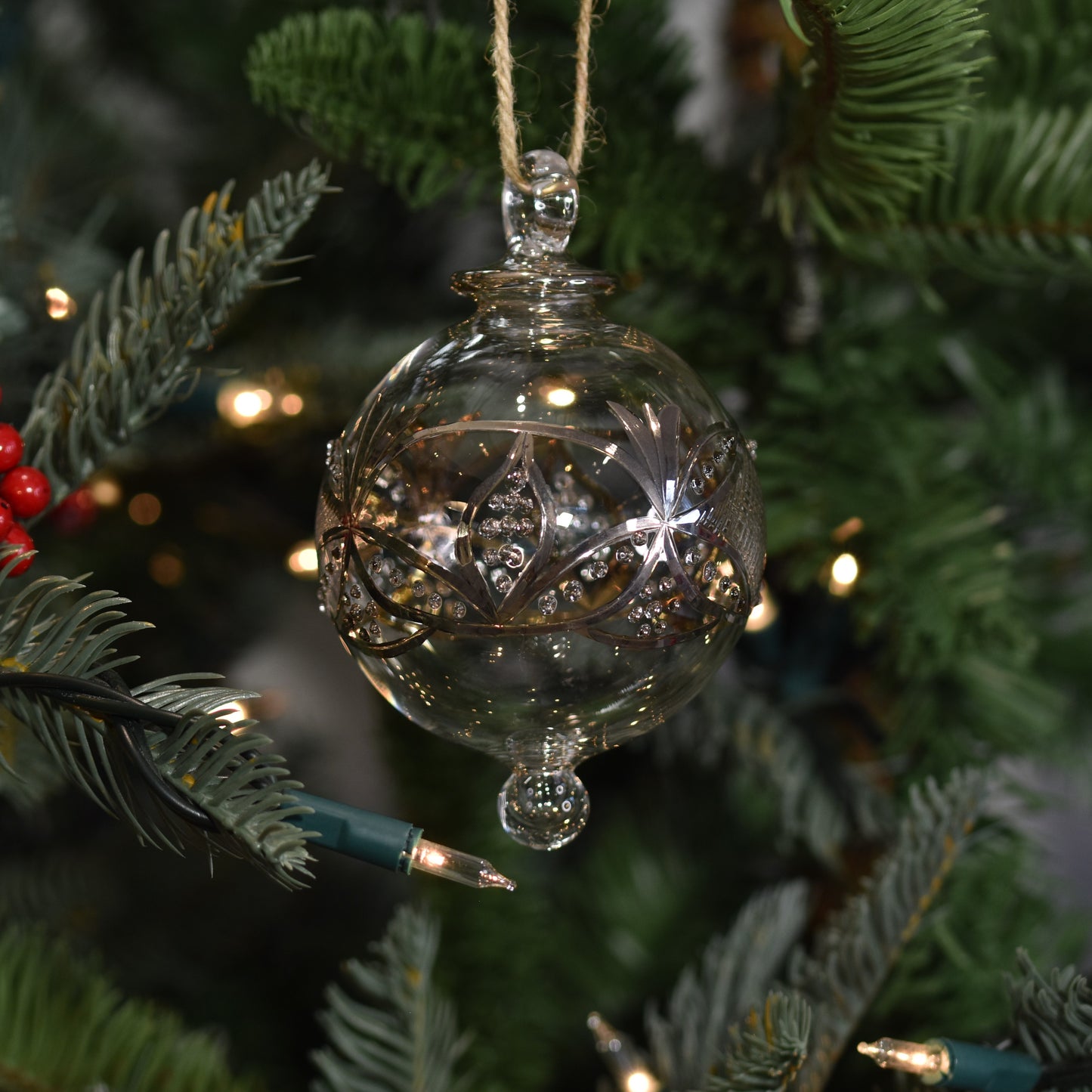 Gatsby Handblown Glass Bauble - Silver & Clear - Large
