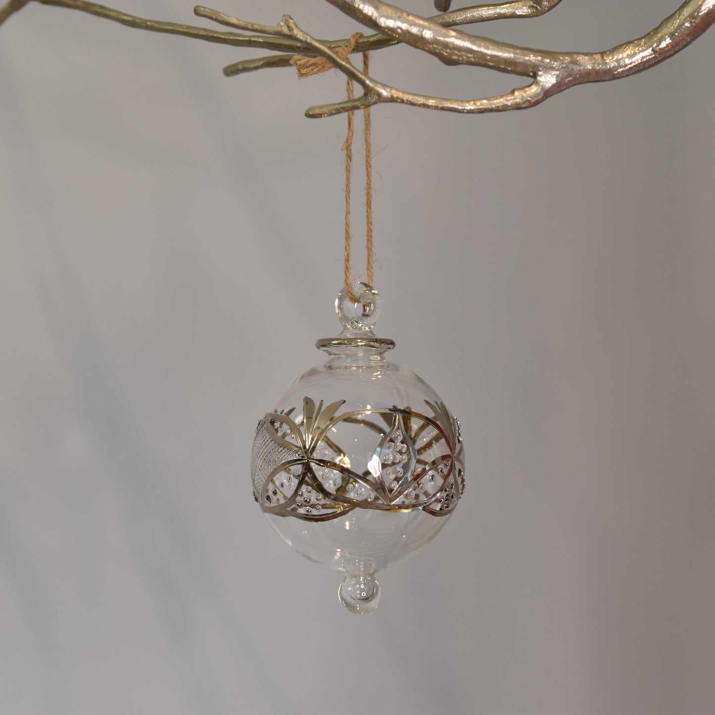 Gatsby Handblown Glass Bauble - Silver & Clear - Large