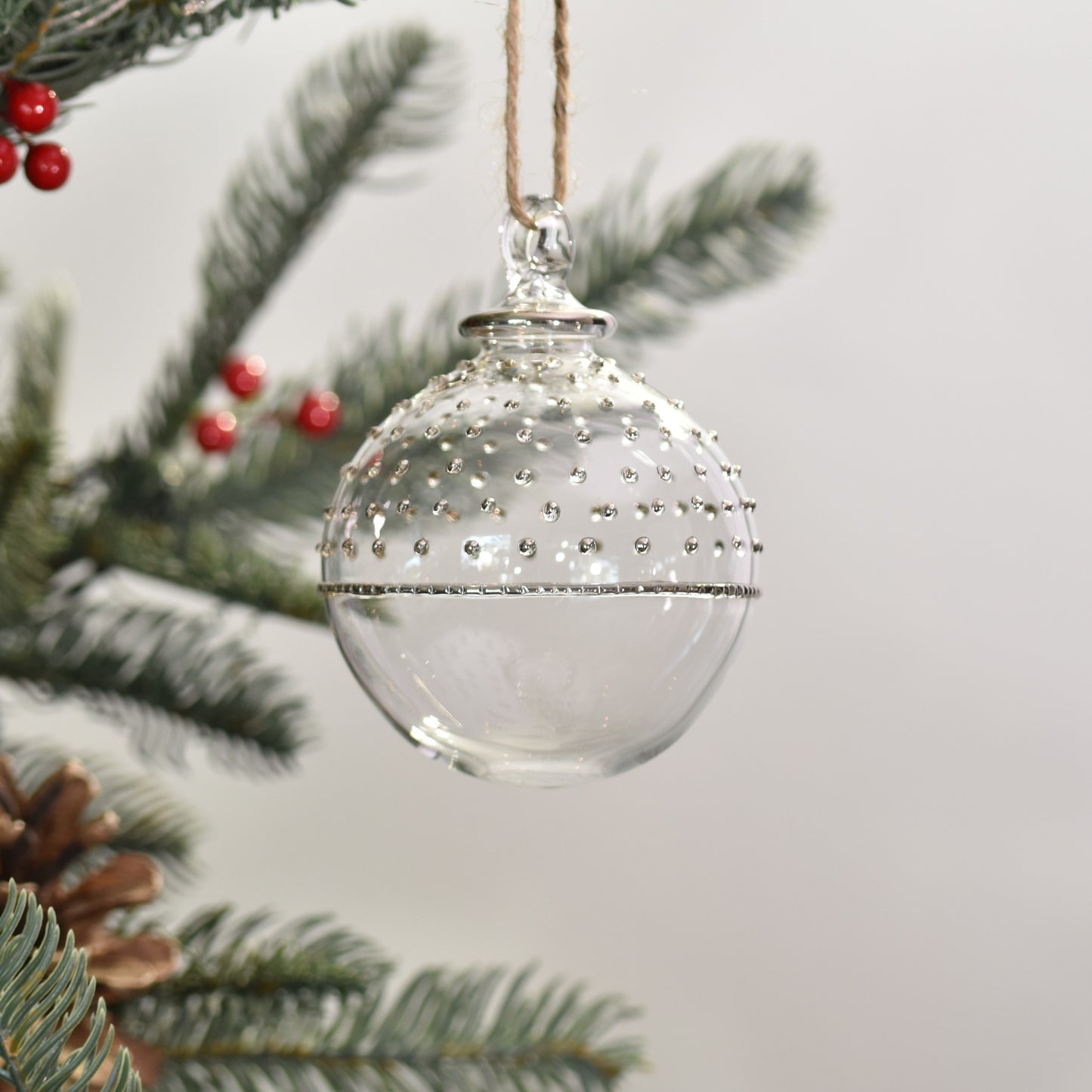 Horizon Handblown Glass Bauble - Clear & Pearlescent - Large
