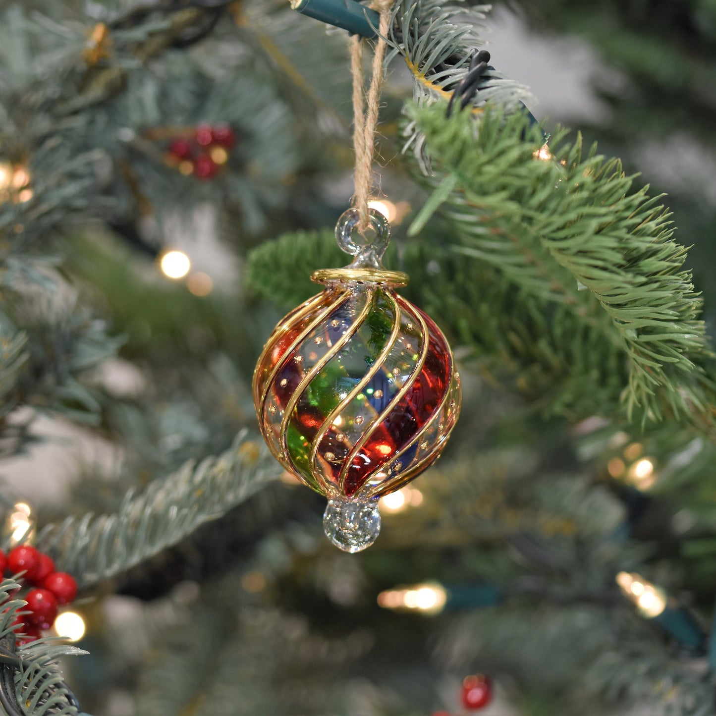 Ribbons Handblown Glass Bauble - Gold & Multi - Small