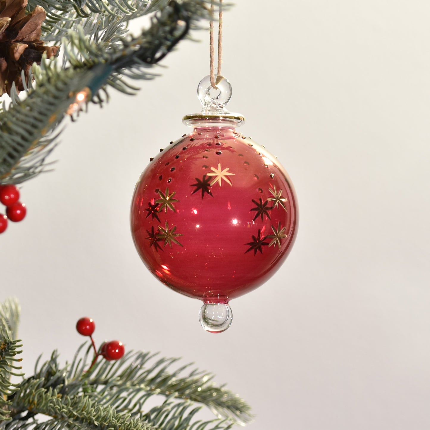 Snowfall Handblown Glass Bauble - Red - Large