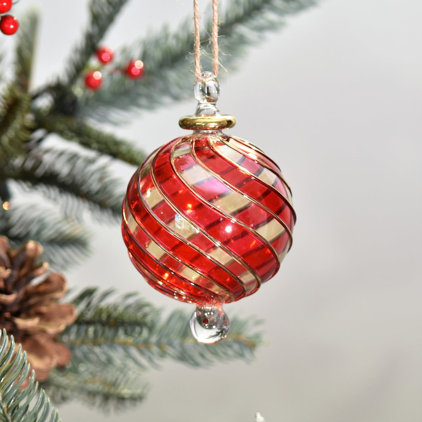 Ribbons Handblown Glass Bauble - Red - Large