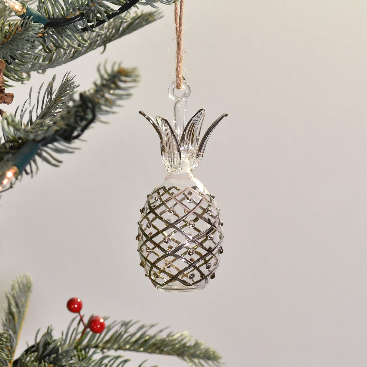 Pineapple Handblown Glass Bauble - Silver - Large