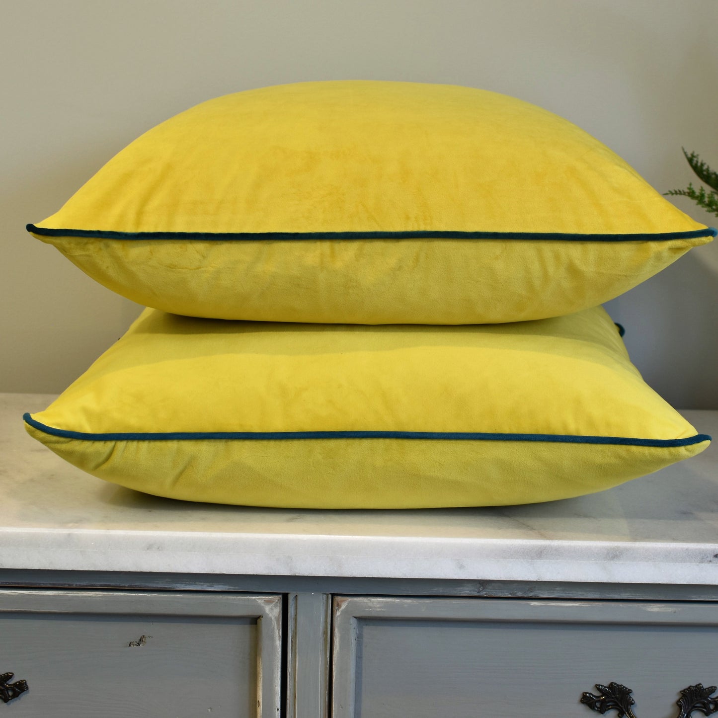 Yellow & Teal 55cm Velvet Cushion