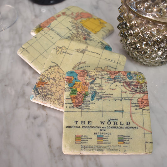 World Map Coasters - Set of Four