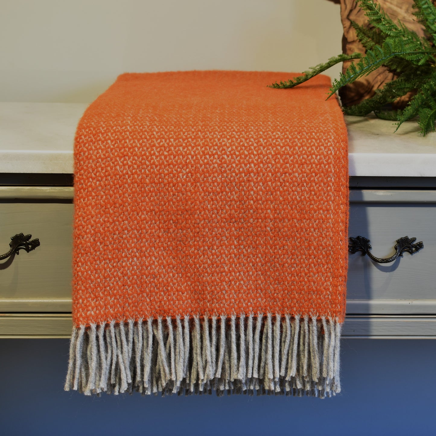 Burnt Orange & Grey Windmill Pure Wool Throw