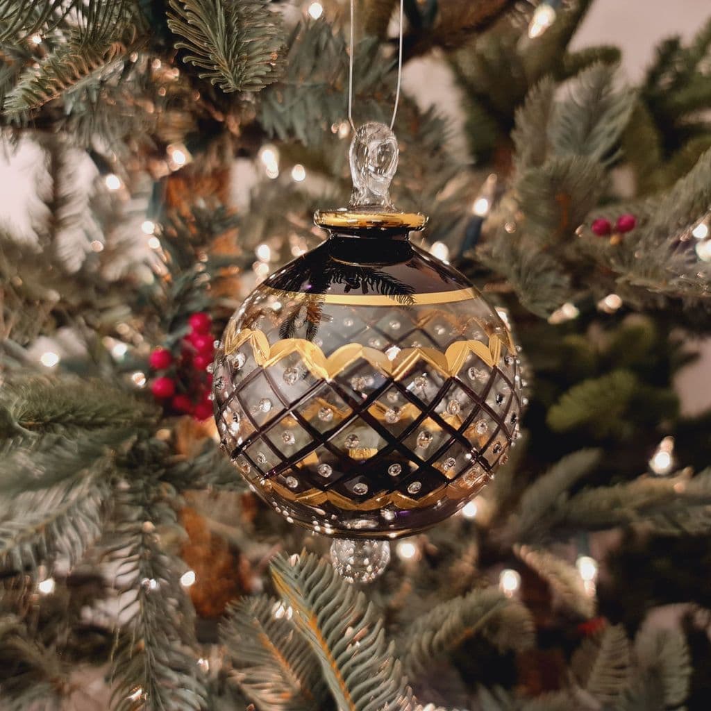 Carnival Handblown Glass Bauble - Black & Gold - Large