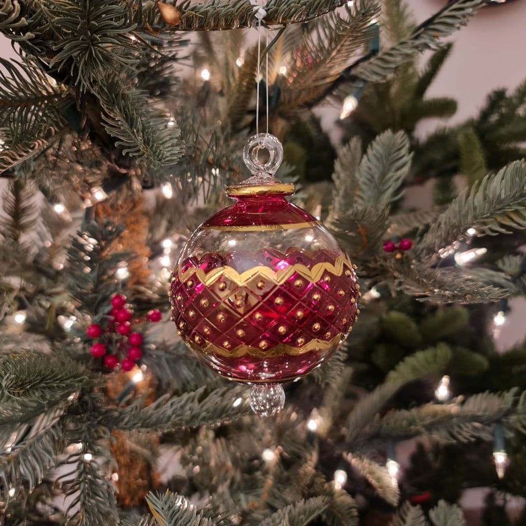 Carnival Band Handblown Glass Bauble - Red - Large