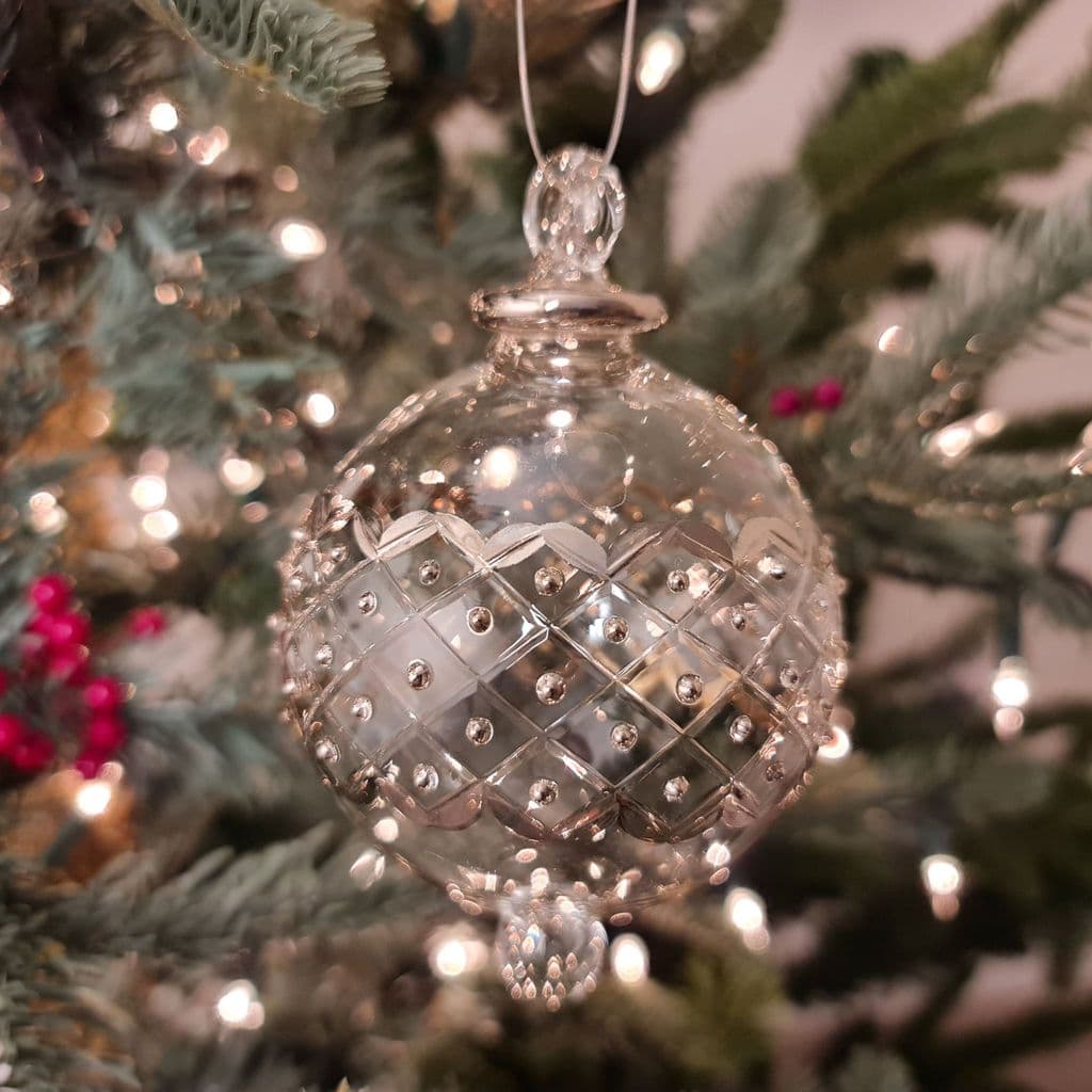 Carnival Handblown Glass Bauble - Silver & Clear - Large