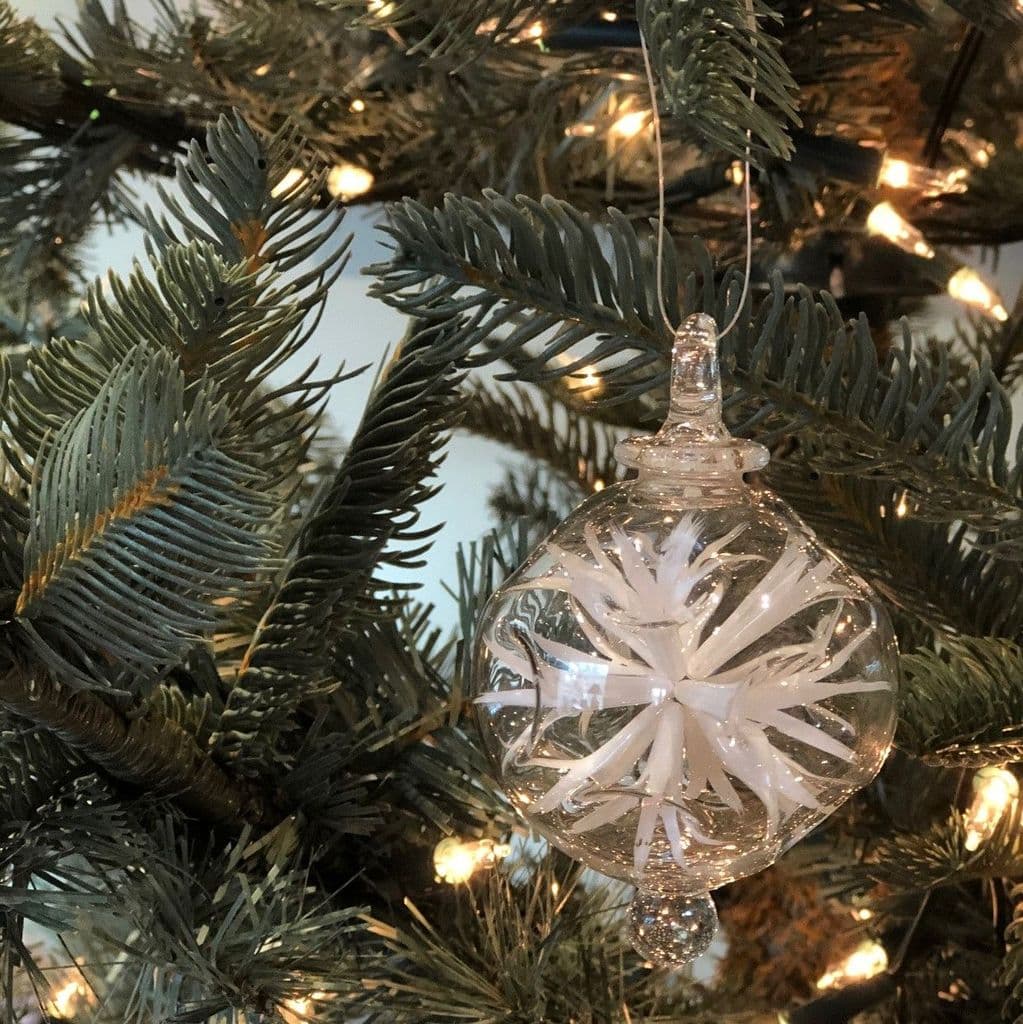Retro Trumpets Handblown Glass Bauble - White - Small