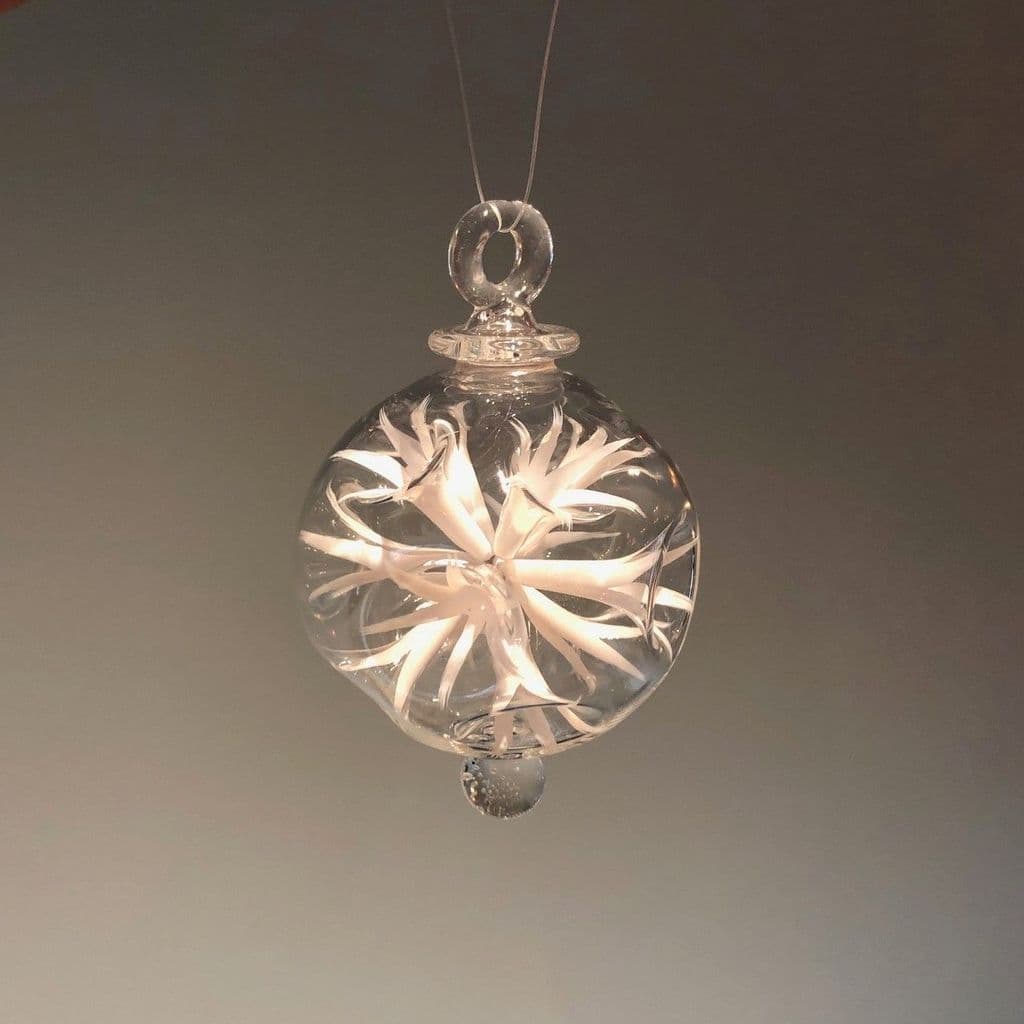 Retro Trumpets Handblown Glass Bauble - White - Small