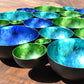 Foiled T-Light Holder Centrepiece - Green Aqua Blue