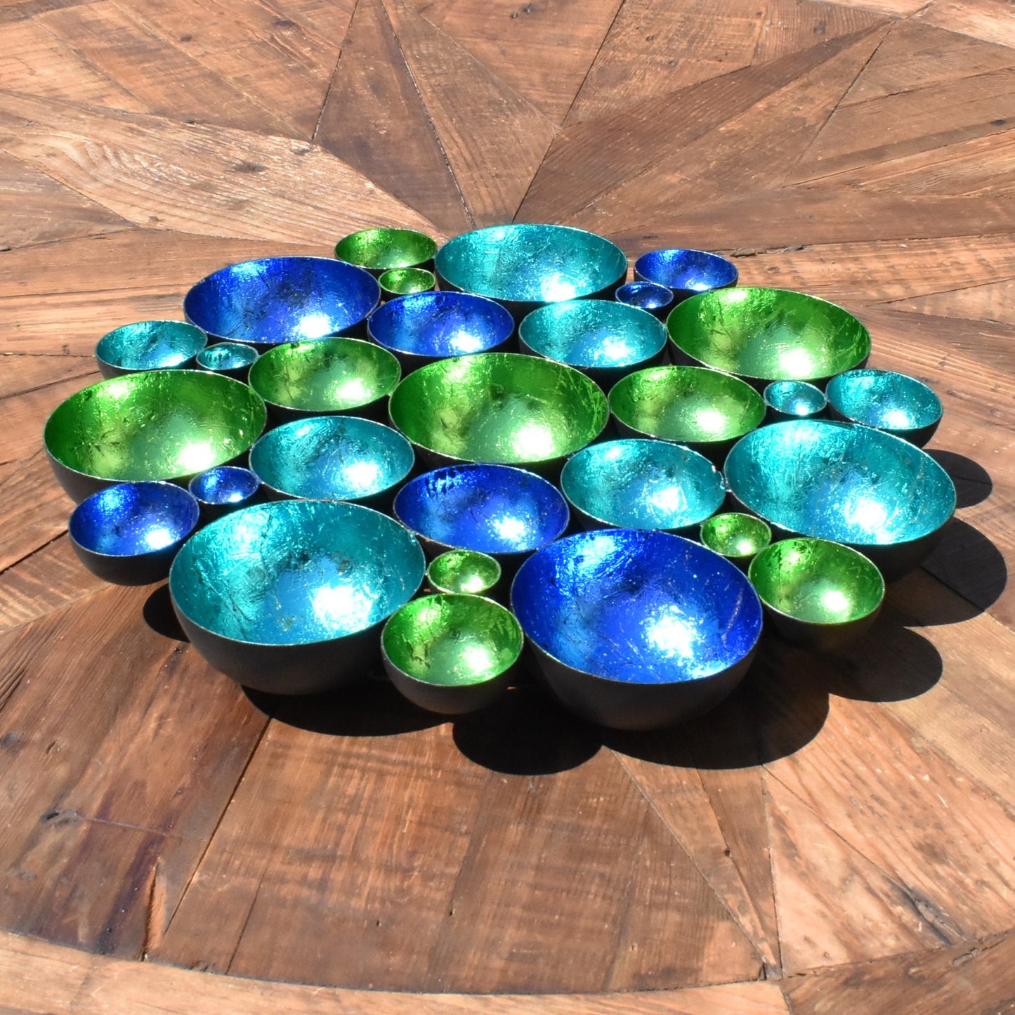 Foiled T-Light Holder Centrepiece - Green Aqua Blue