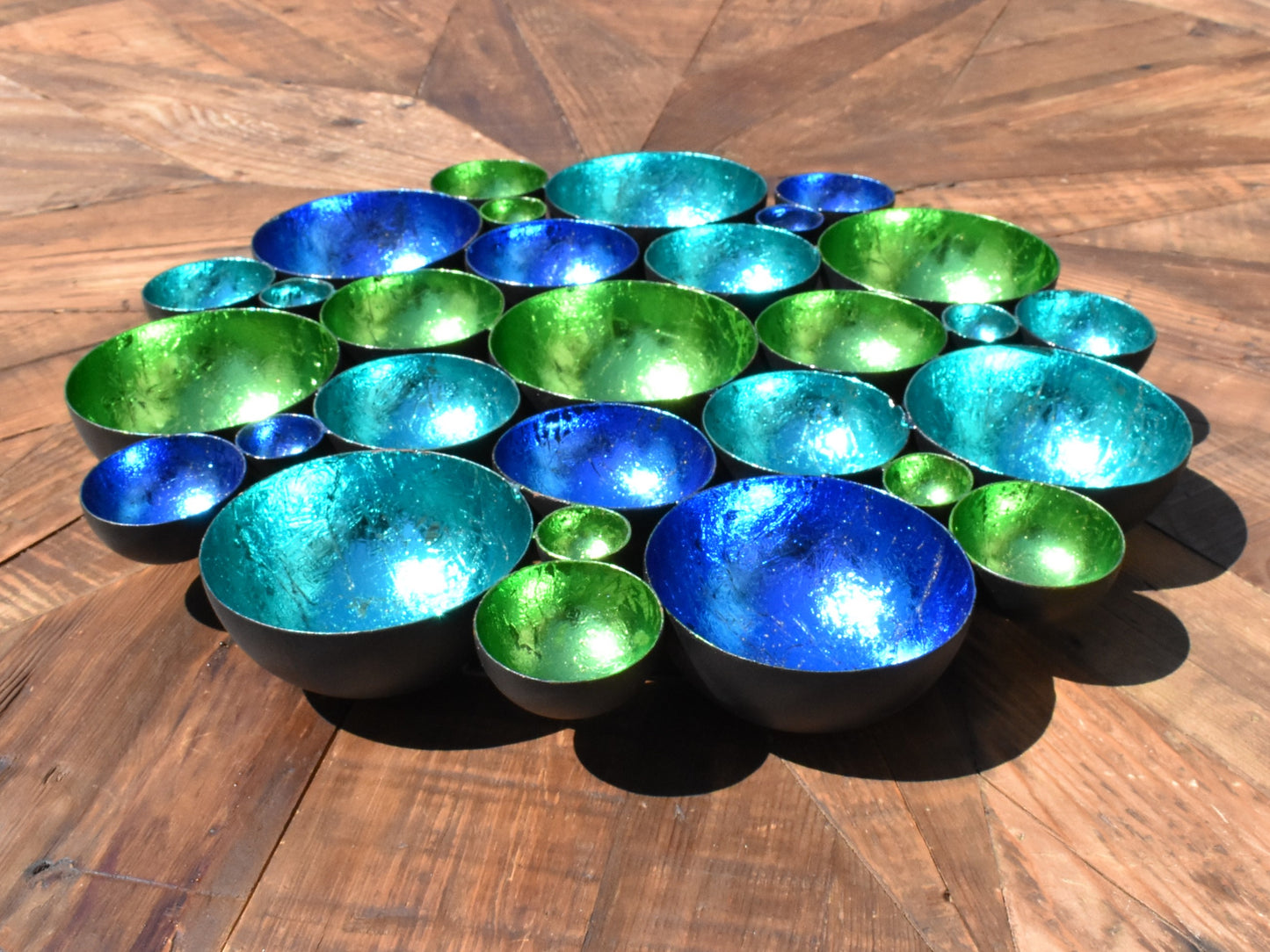 Foiled T-Light Holder Centrepiece - Green Aqua Blue