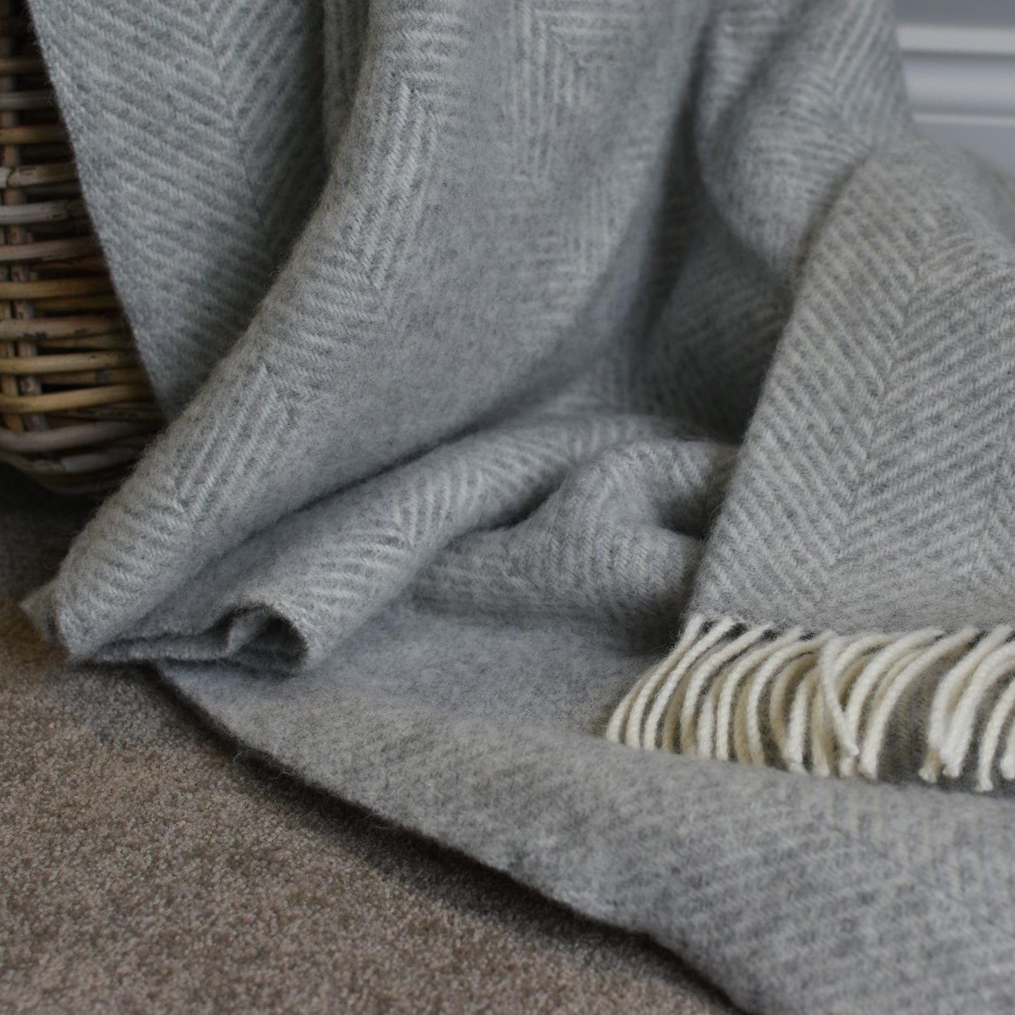 Silver Grey Herringbone Pure Wool Throw