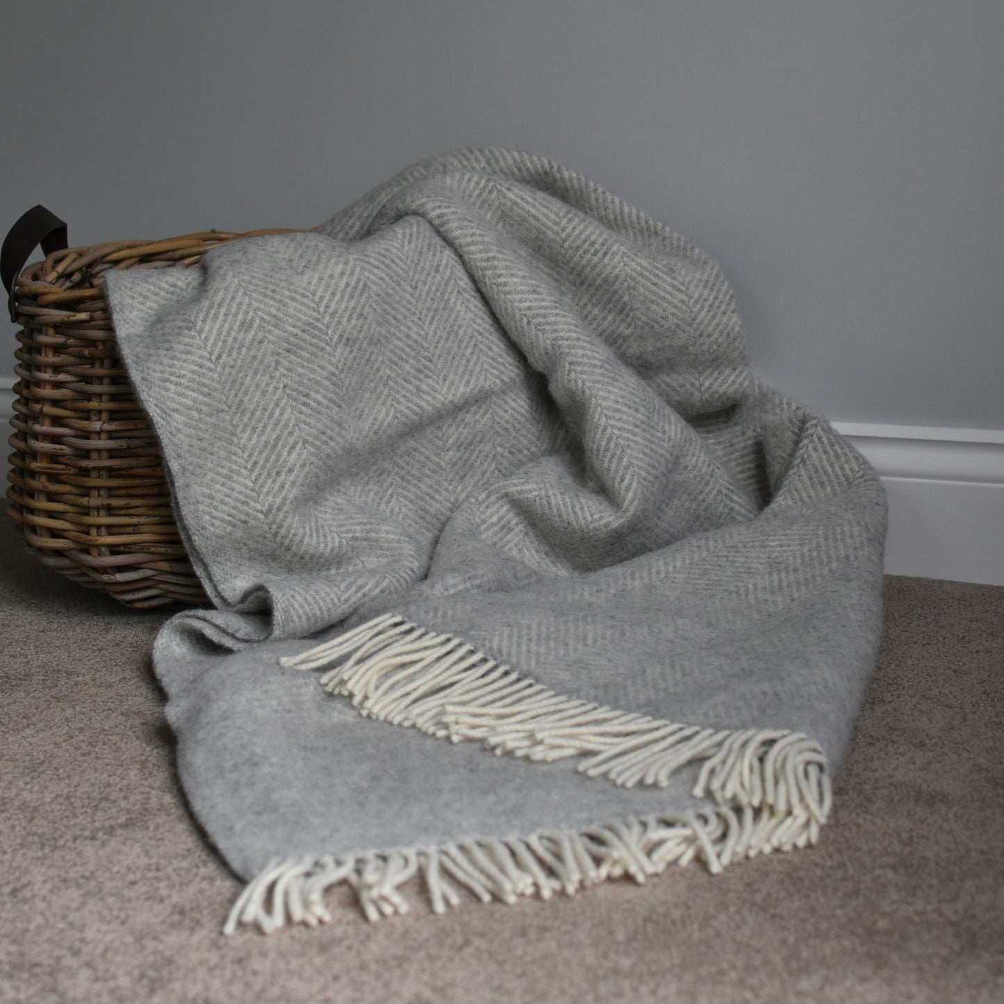 Silver Grey Herringbone Pure Wool Throw