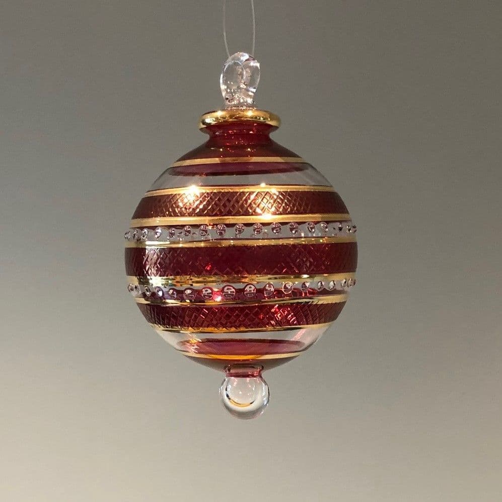 Infinity Band Glass Bauble - Iridescent Red & Gold - Large