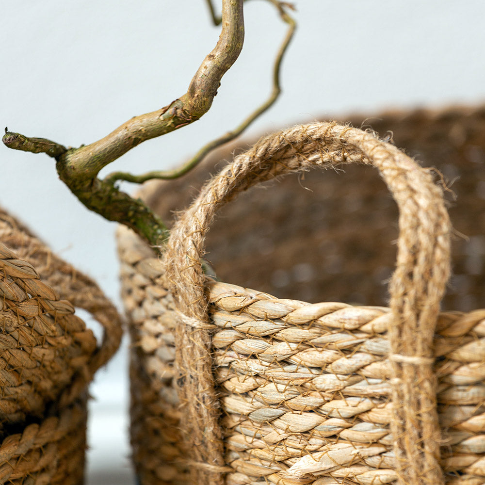 Blue Straw Baskets - Set of Three