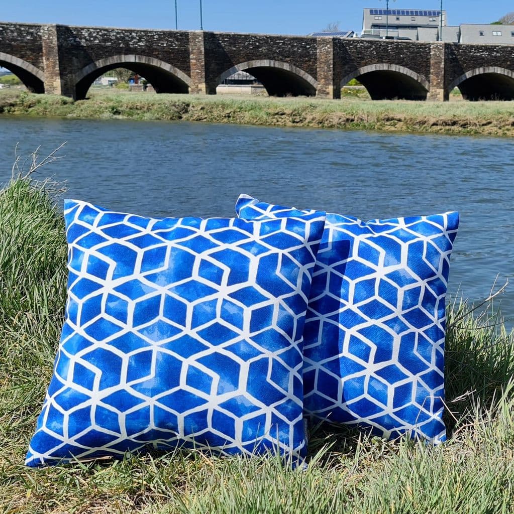 Outdoor Cushion - Blue Geometric