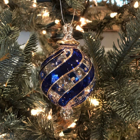 Ribbons Handblown Glass Bauble - Blue - Small