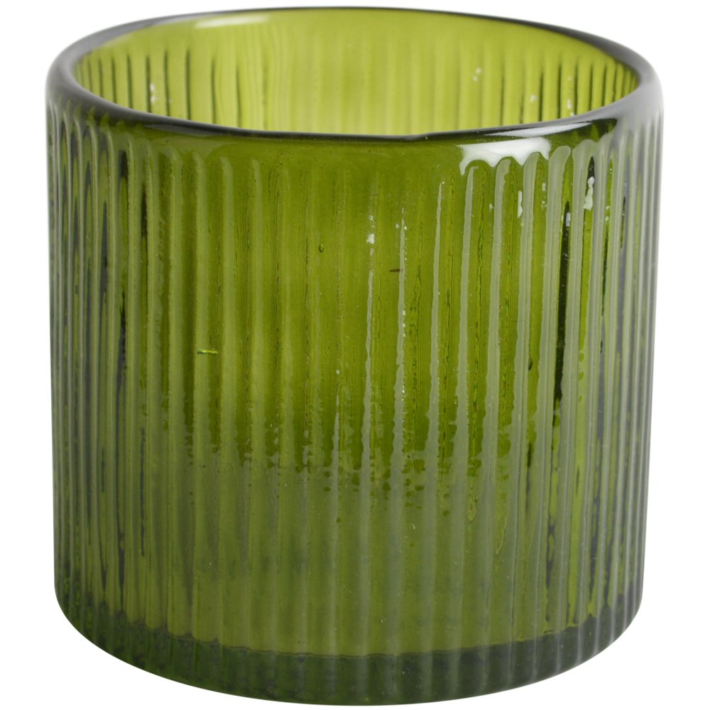 Green Ribbed Candle Holder - Small