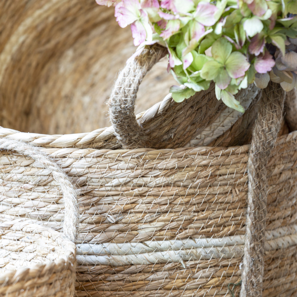 Natural Straw Baskets - Set of Three