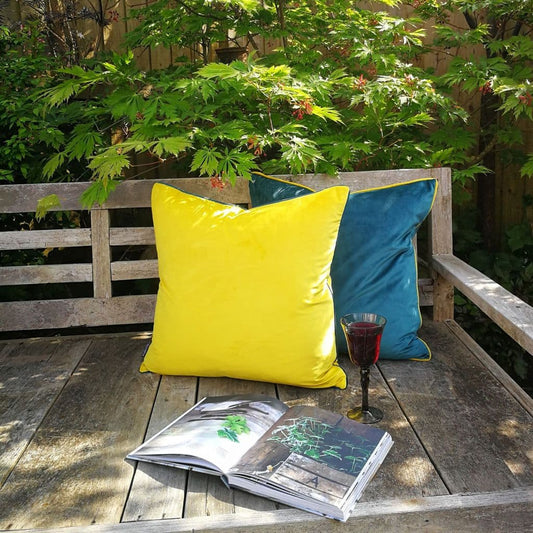 Yellow & Teal 55cm Velvet Cushion